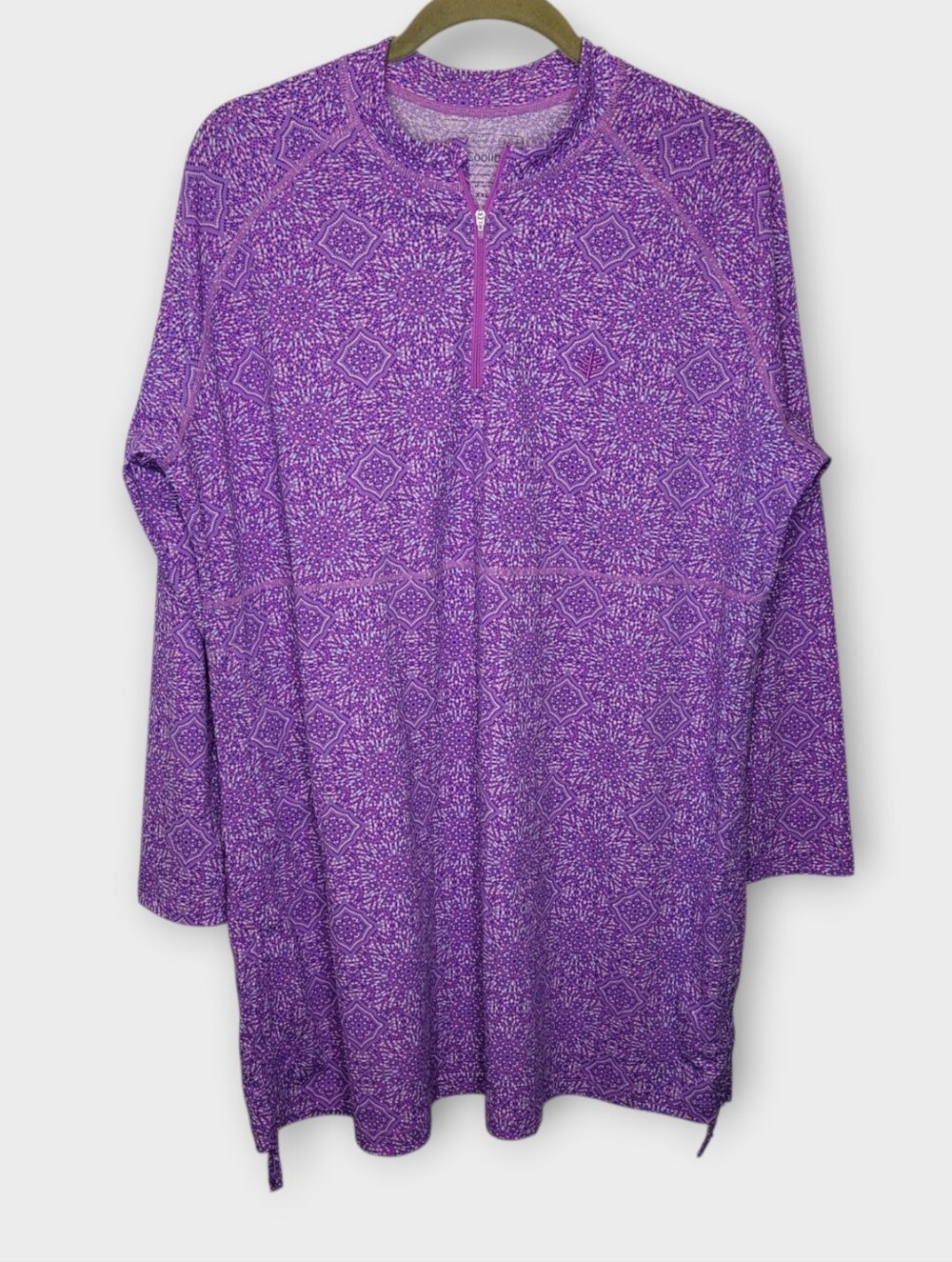 Coolibar Lawai Ruched Swim Dress Shirt XXL Purple Print UPF